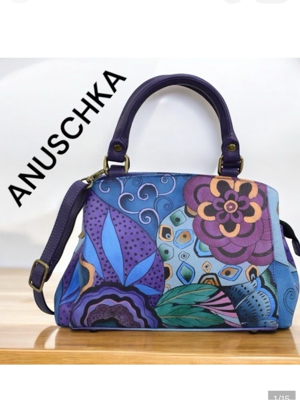 Anuschka-New! Hand Painted Leather Crossbody Satchel. 10x7x5. Stunning artwork!